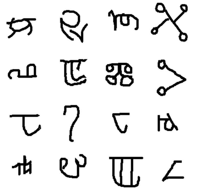 Sample from the twenty-alphabet set used to train the target model (originally: ‘evaluation set’)